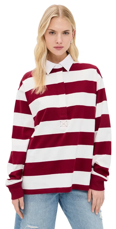 Good American Oversized Rugby Tee Merlot And Chalk Rugby Stripe In Multi