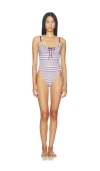 Good American Plaid Drawstring One Piece Swimsuit In Multi
