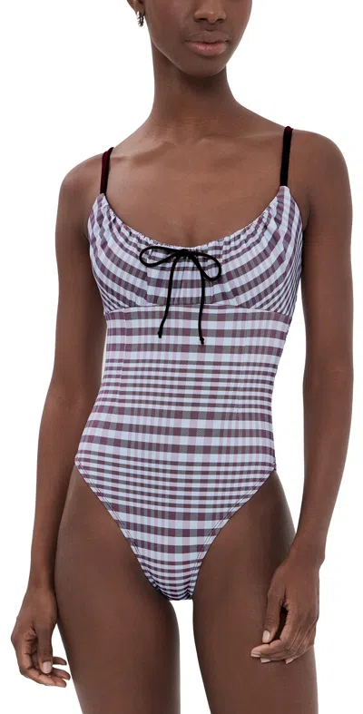 Good American Plaid Drawstring Swimsuit Fig Plaid In Blue