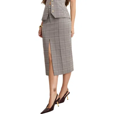 Good American Plaid Midi Skirt In Gray