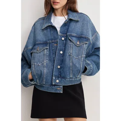 Good American Pleated Denim Trucker Jacket In Multi