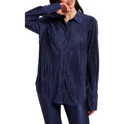 Good American Plissé Button-up Shirt In Blue Rinse