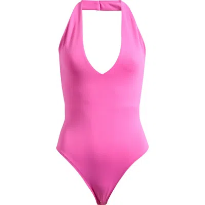 Good American Scuba Halter V Neck Bodysuit In Pink