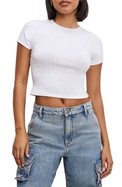 Good American Pointelle Baby Tee In White001