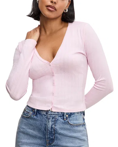 Good American Pointelle Cardigan In Cotton Candy Pink