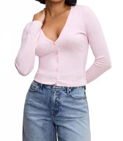 Good American Pointelle Cardigan Top In Cotton Candy Pink