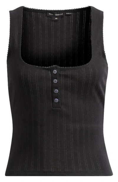 Good American Pointelle Henley Tank In Black001