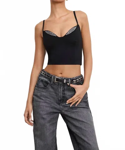 GOOD AMERICAN PONTE CRYSTAL KNIT TOP IN BLACK