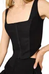 Good American Poplin Bustier Corset Crop Top In Black In Multi