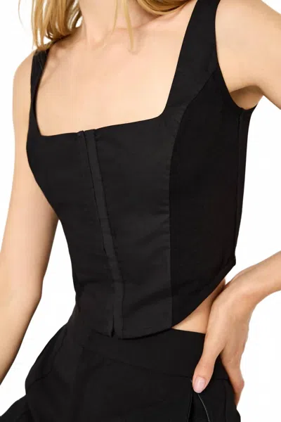 GOOD AMERICAN POPLIN BUSTIER CORSET CROP TOP IN BLACK