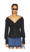 Good American Poplin Off The Shoulder Top In Black