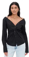 Good American Poplin Off The Shoulder Top In Black001