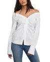 Good American Womens Off-shoulder Knot Cotton-poplin Top White001 In White