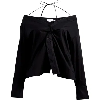 Good American Poplin Off The Shoulder Top In Black001