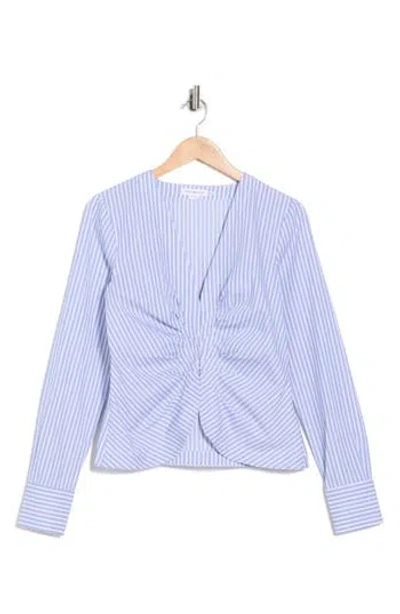 Good American Poplin Ruched Striped Shirt In Blue
