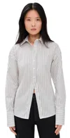 Good American Poplin Tie Back Shirt Bcw Pinstripe001 In White
