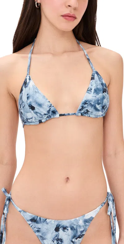Good American Print String Bikini Top Blue Angel Print