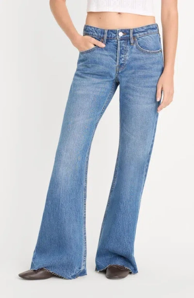Good American Raw Hem Low Rise Relaxed Flare Jeans In Blue