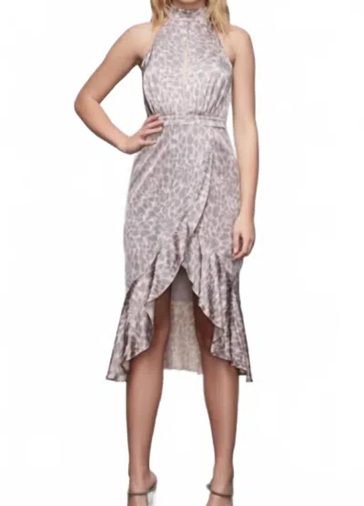 Good American Resort Halter Leopard Dress In Honey Leoprad In Gray