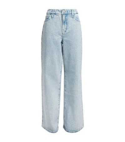 Good American Rhinestone Good Ease Relaxed Wide-leg Jeans In Blue