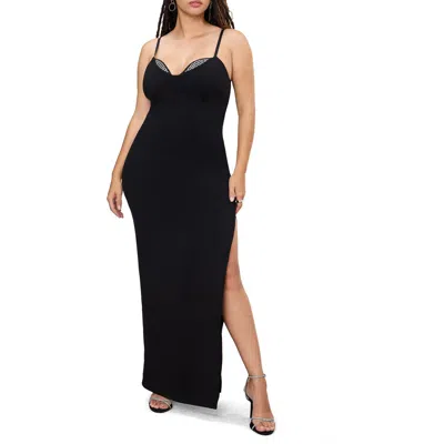 Good American Rhinestone Trim Ponte Gown In Black