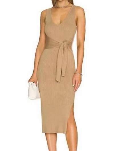 Good American Rib Knit Tie Midi Dress In Taupe In Neutral