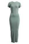 Good American Womens  Ribbed Short-sleeves Stretch-woven Maxi Dre In Washed Fatigue Green