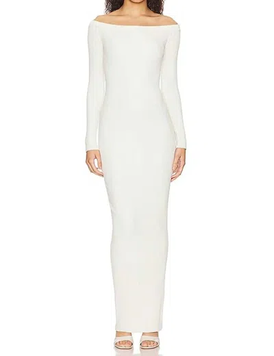 Good American Rib Shine Off Shoulder Maxi Dress In Cloud White