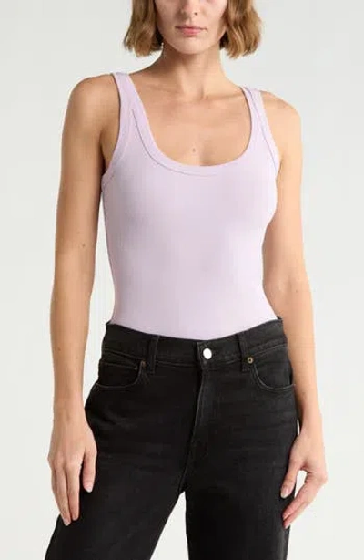 Good American Scoop Neck Rib Tank Bodysuit In Purple