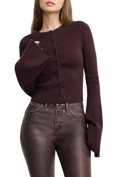Good American Ribbed Bell Sleeve Cardigan In Red