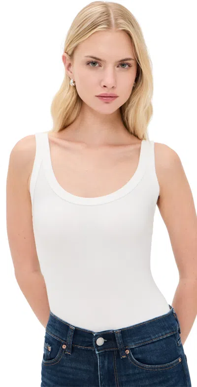 Good American Ribbed Tank Thong Bodysuit Chalk In White