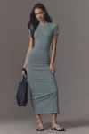 Good American Womens  Ribbed Short-sleeves Stretch-woven Maxi Dre In Green