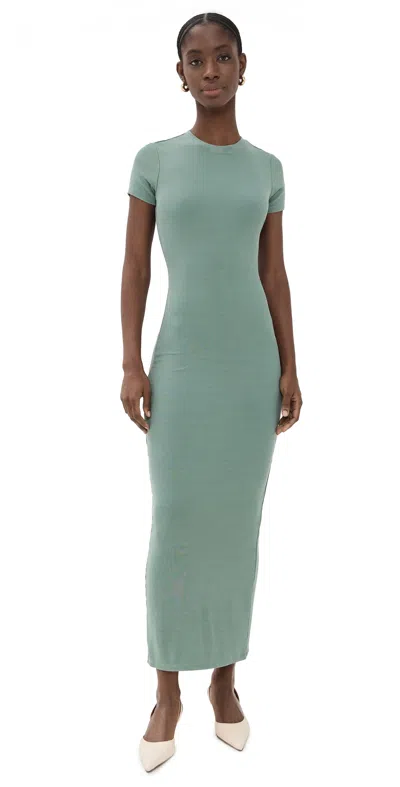 Good American Ribbed Tee Maxi Dress With Slit Washed Fatigue Green001