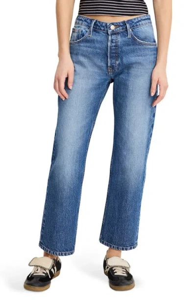 Good American Ripped Ankle Straight Leg Jeans In Blue