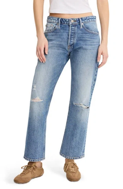 Good American Ripped Ankle Straight Leg Jeans In Blue