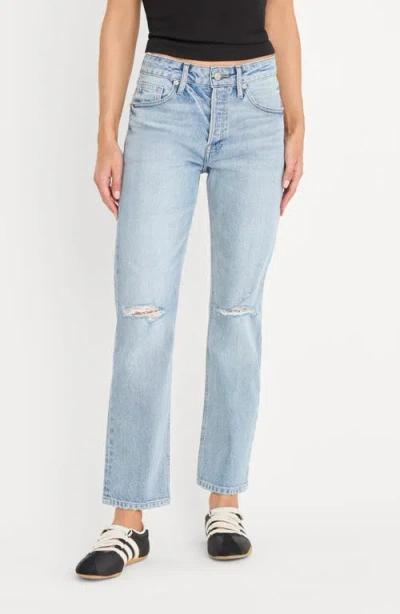 Good American Ripped Mid Rise Ankle Straight Leg Jeans In Blue