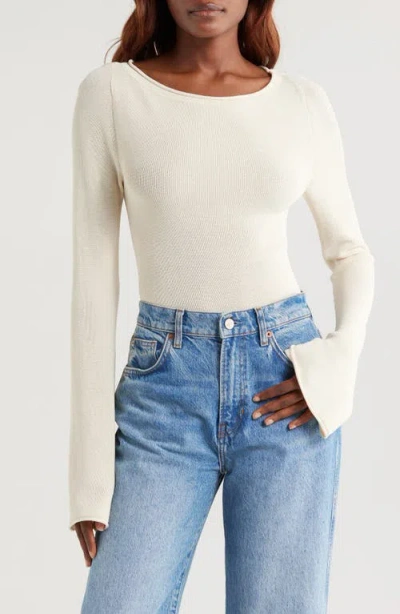 Good American Roll Neck Stretch Rib Sweater In Ecru003