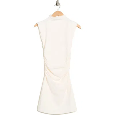 Good American Ruched Funnel Neck Jersey Minidress In White