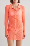 Good American Ruched Long Sleeve Minidress In Fiery Coral 002