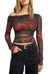 Good American Ruched One-shoulder Mesh Top In Brown