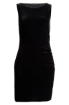 Good American Ruched Stretch Velvet Minidress In Black001