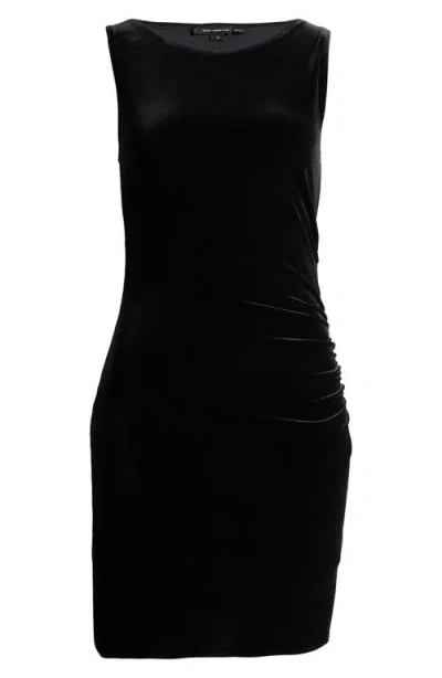 Good American Ruched Stretch Velvet Minidress In Black001