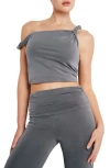 Good American Sandwash Twist Strap Crop Tank In Carbon003