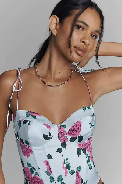 Good American Satin Bustier Top In Blue
