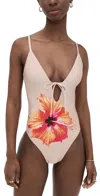 Good American Satin Deep Dive One Piece Champagne Tropical Hibiscus In Pink