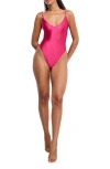 Good American Satin Deep V One-piece Swimsuit In Fuschia002