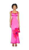 Good American Womens Pink Hibiscus002 Flower-print Lace-up Stretch-woven Maxi Dress