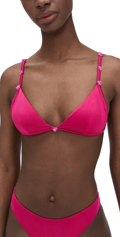 Good American Satin Perfect Fit Bikini Top Fuschia In Pink