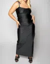 Good American Satin Ruched Squareneck Maxi Dress - Plus In Black In Black