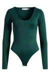 Good American Scuba Long-sleeve Scoop-neck Bodysuit In Dark Pine002